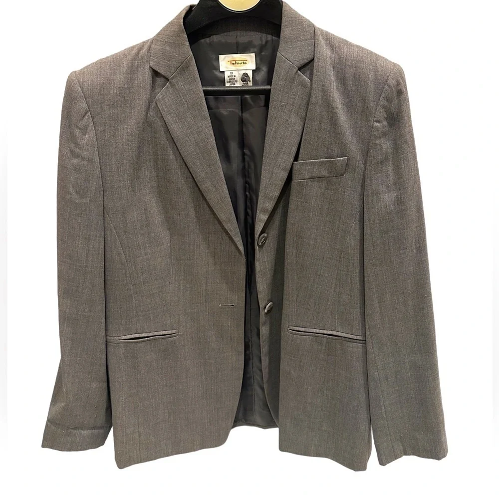 Talbots Women’s Pure Wool Blazer Jacket Double Button Grey Office Size 10